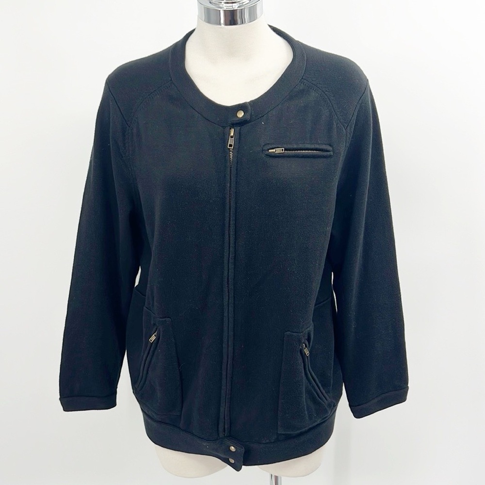 Anthropologie Yellow Bird Black Zip Up Jacket Knit size XL